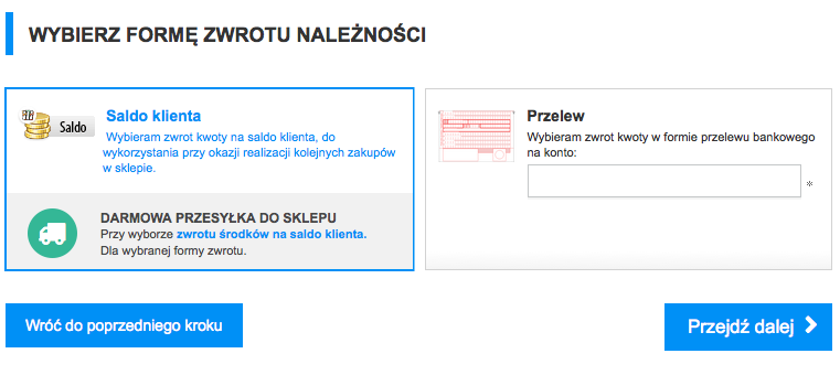 darmowe zwrotu - pod warunkiem zwortu środków na saldo