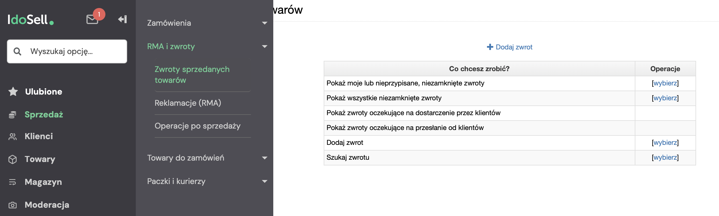 Zwroty IdoSell