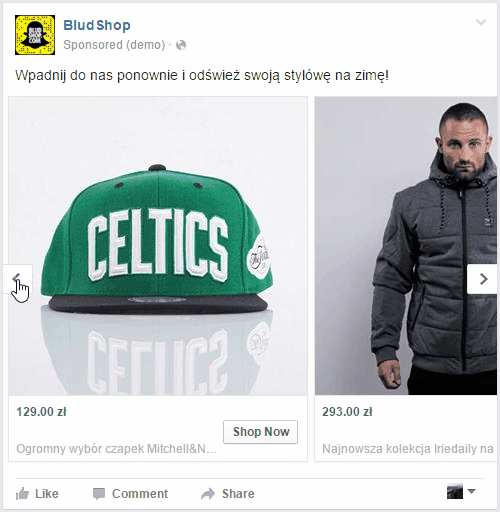 Facebook Product Ads - Okienko reklamowe Facebook Product Ads
