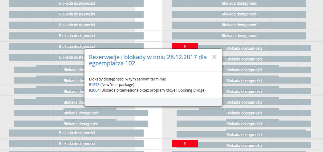 Informacje o nakładających się blokadach oraz rezerwacjach