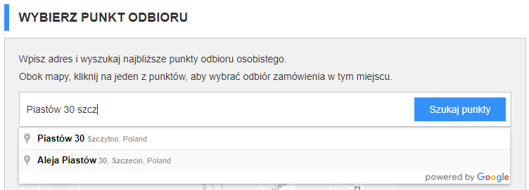 Wyszukiwanie punktu odbioru