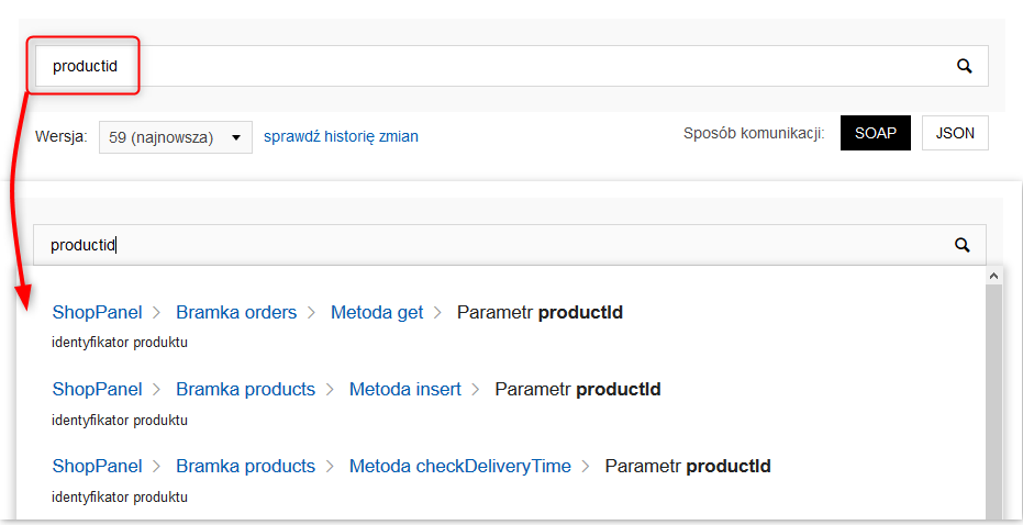 Wyszukiwarka bramek, metod oraz ich atrybutów w dokumentacjach API chmury IAI-Shop.com