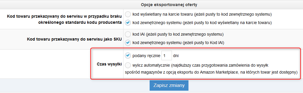IdoSell, Amazon Marketplace, handling time, czas wysyłki