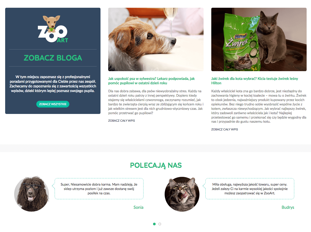 Moduł bloga, aktualności i opinii w sklepie zooart