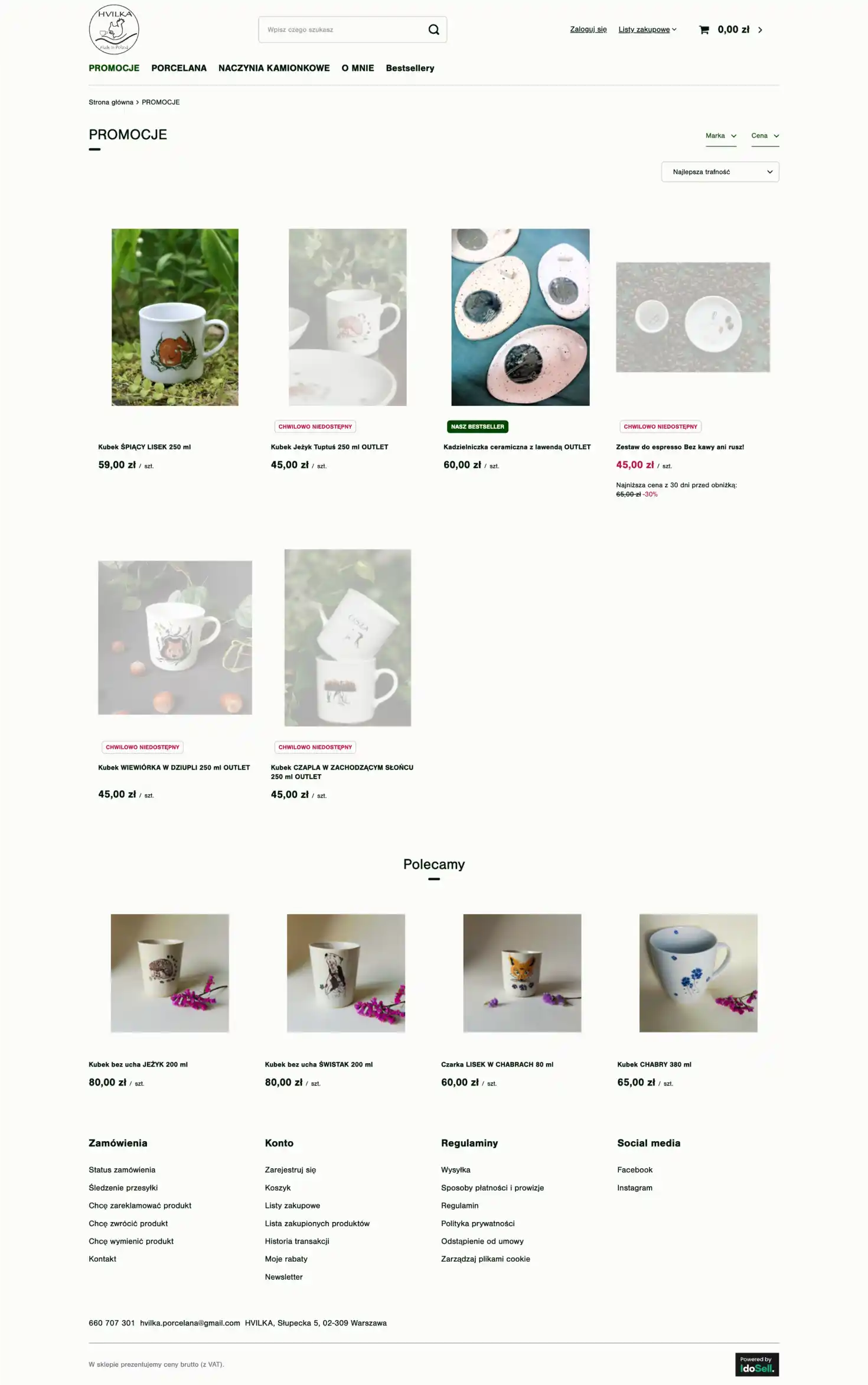 hvilka.pl Lista towarów