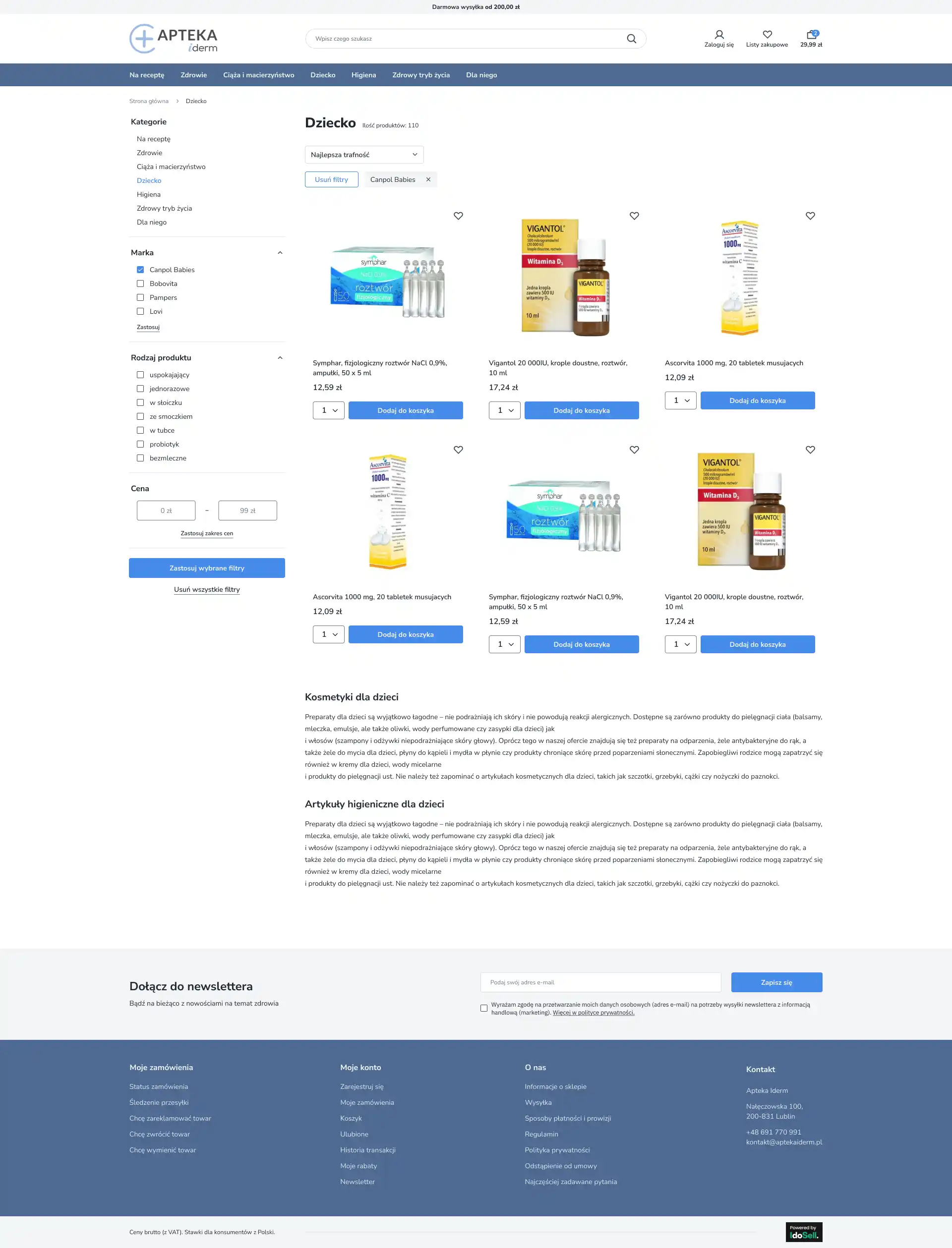 aptekaiderm.pl Lista towarów