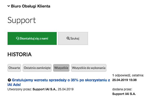 Widok historii komunikatów - Widok historii komunikatów