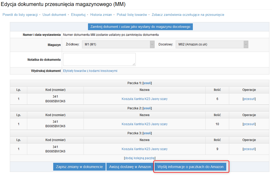 Wysłanie informacji o paczkach - Integracja, Amazon FBA, IdoSell, Fulfillment