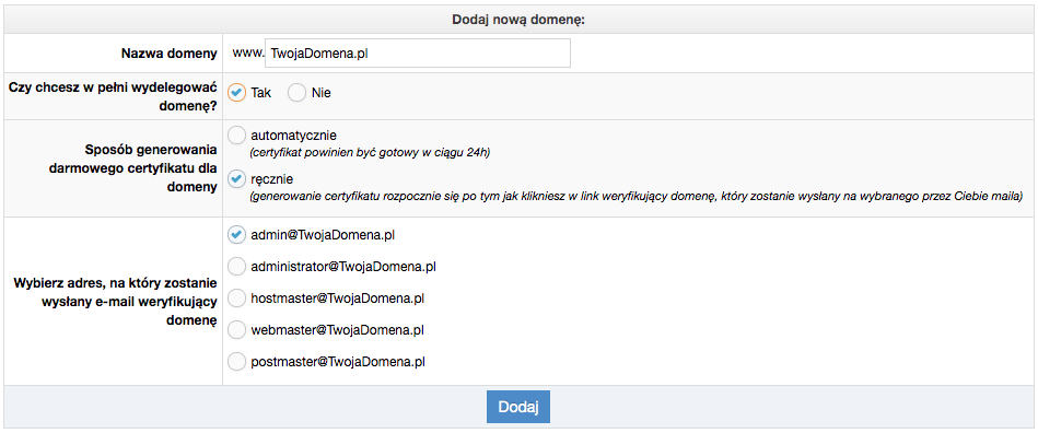 Dodanie nowej domeny do sklepu - Dodanie nowej domeny do sklepu