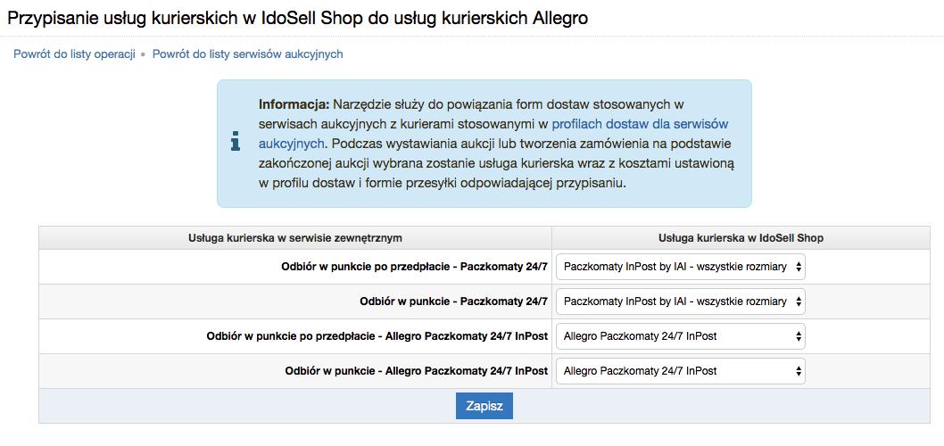 Jak ustawić mapowania kurierów Allegro Smart w IAI Broker - Jak ustawić mapowania kurierów Allegro Smart w IAI Broker