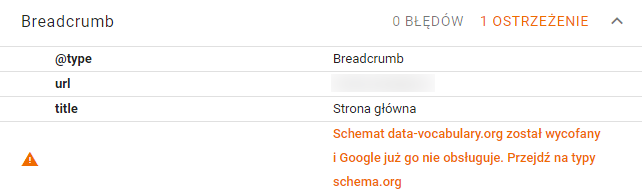 Ostrzez?enie od Google przy stosowaniu data-vocabluary.org w narze?dziu do testo?w