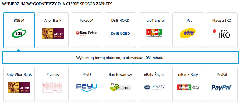 Pic. 1 - Wybór formy płatności przez klienta z informacją o rabacie