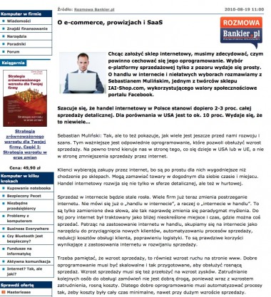 Wywiad w Bankier.pl - Wywiad z Sebastanem Mulińskim w Bankier.pl o platformach SaaS