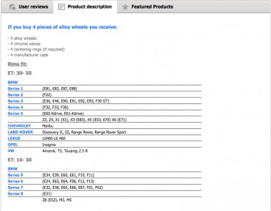 All assigned parameters will be displayed in a lower section of a product card.