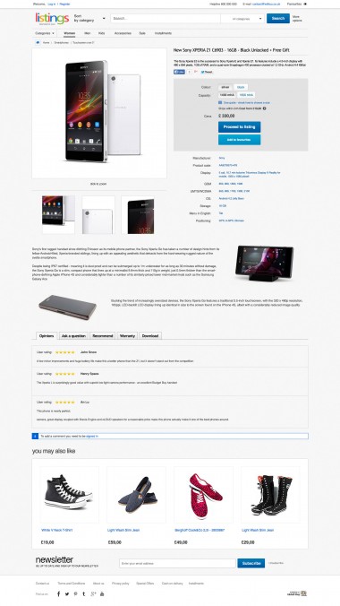 Product card in eBay shop front. 
