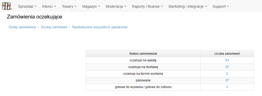 Sprzedaż / Zamówienia oczekujące
