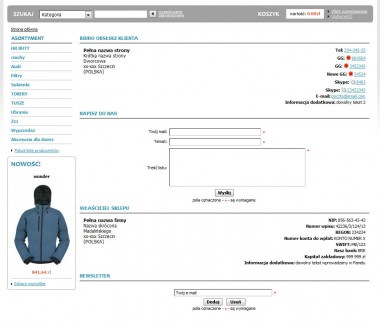 Pic. 3 - Nowy, standardowy w sklepach internetowych IAI-Shop.com zestaw elementów strony kontakt. Widać wyraźny podział na dane Biura obsługi klienta oraz Dane właściciela sklepu. Odpowiada to aktualnym standardom prawnym stawianym przed sklepami internetowymi w Po