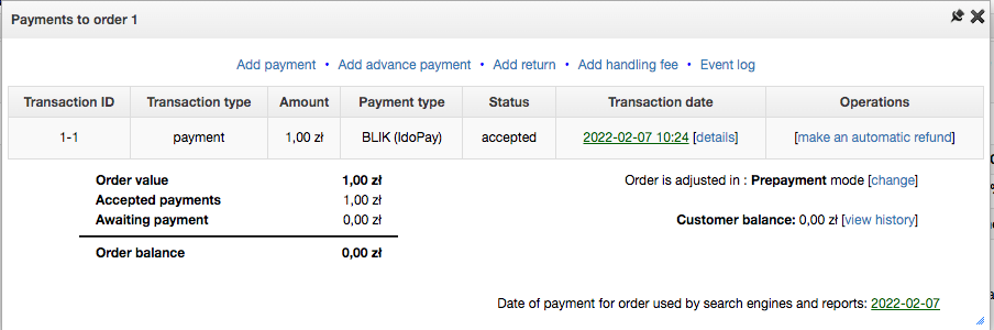Order automatic refund IdoPay