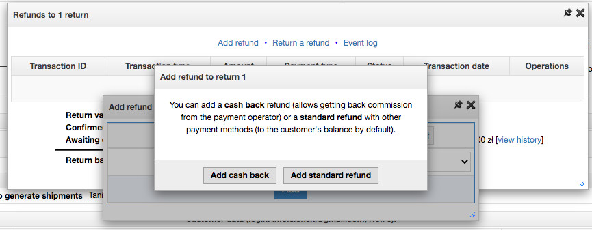 Cash back card refund or claim
