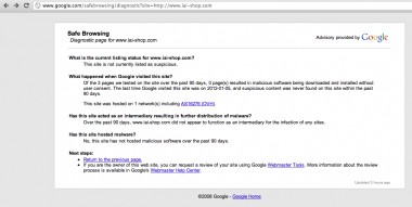 Pic. 4 - Wynik skanowania narzędziem diagnostycznym Google potwierdza, że strona została błędnie zakwalifikowana jako phisingowa