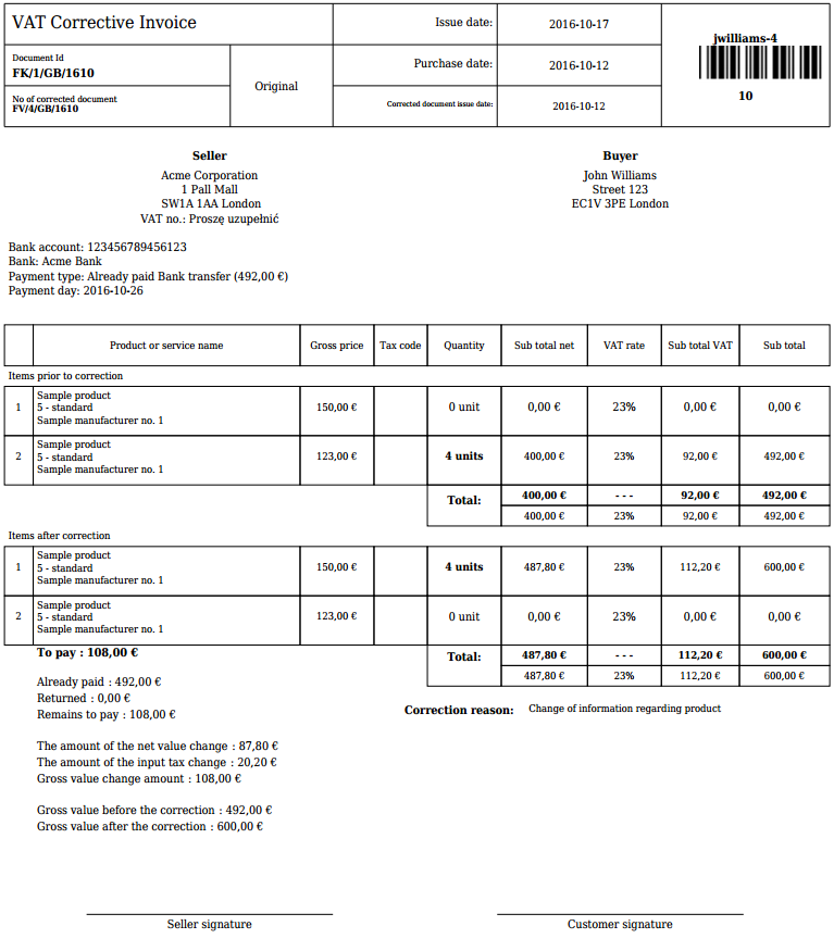 Corrective Invoice