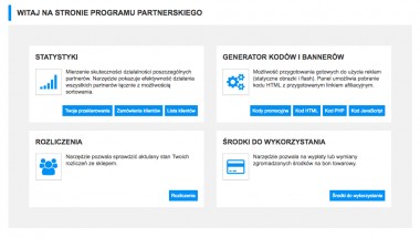 Strona główna programu partnerskiego - widoczna po zalogowaniu partnera do sklepu