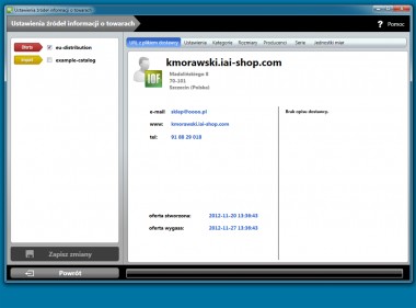 IAI Downloader - Widok dodanego dostawcy wraz z podglądem podstawowych informacji.