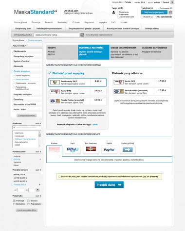 Pic. 1 - Nowa strona wyboru sposobu płatności i dostawy w sklepach internetowych IAI-Shop.com