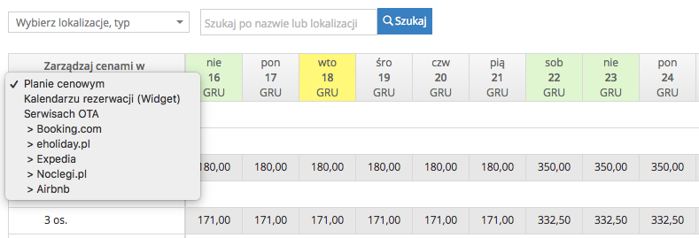 Zarządzanie cenami w wybranym serwisie Ota