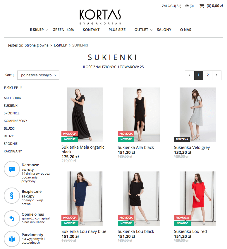 lista produktów w sklepie internetowym Kortas.pl