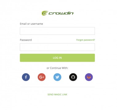 Po zarejestrowaniu konta zaloguj się do aplikacji pod adresem https://crowdin.com/login.