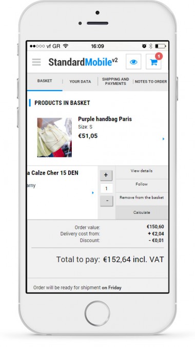 Clear checkout process - the steps of the checkout process are displayed on the top of the page. Thanks to it customers can see what the next steps of the process are.