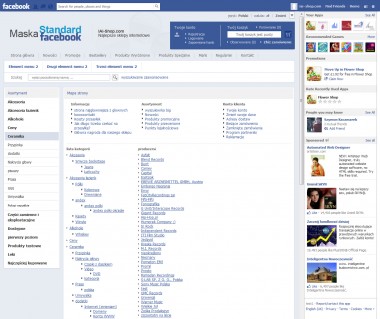 Mapa strony w masce Facebook - Zobacz jak rozbudowany może być Twój sklep. Nawet w wersji Facebook możesz sprzedawać nieograniczoną ilość przedmiotów.