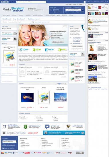 Zobacz jak strona główna sklepu w masce Facebook doskonale komponuje się z serwisem. Pamiętaj istnieje możliwość zamówienia własnej grafiki dla maski Facebook.